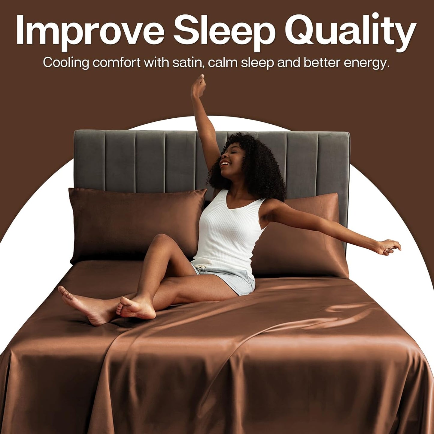 MR&HM Satin Pillowcase for Hair and Skin, Silk Satin Pillowcase 2 Pack, King Size Pillow Cases Set of 2, Silky Pillow Cover with Envelope Closure (20x40, Brown)