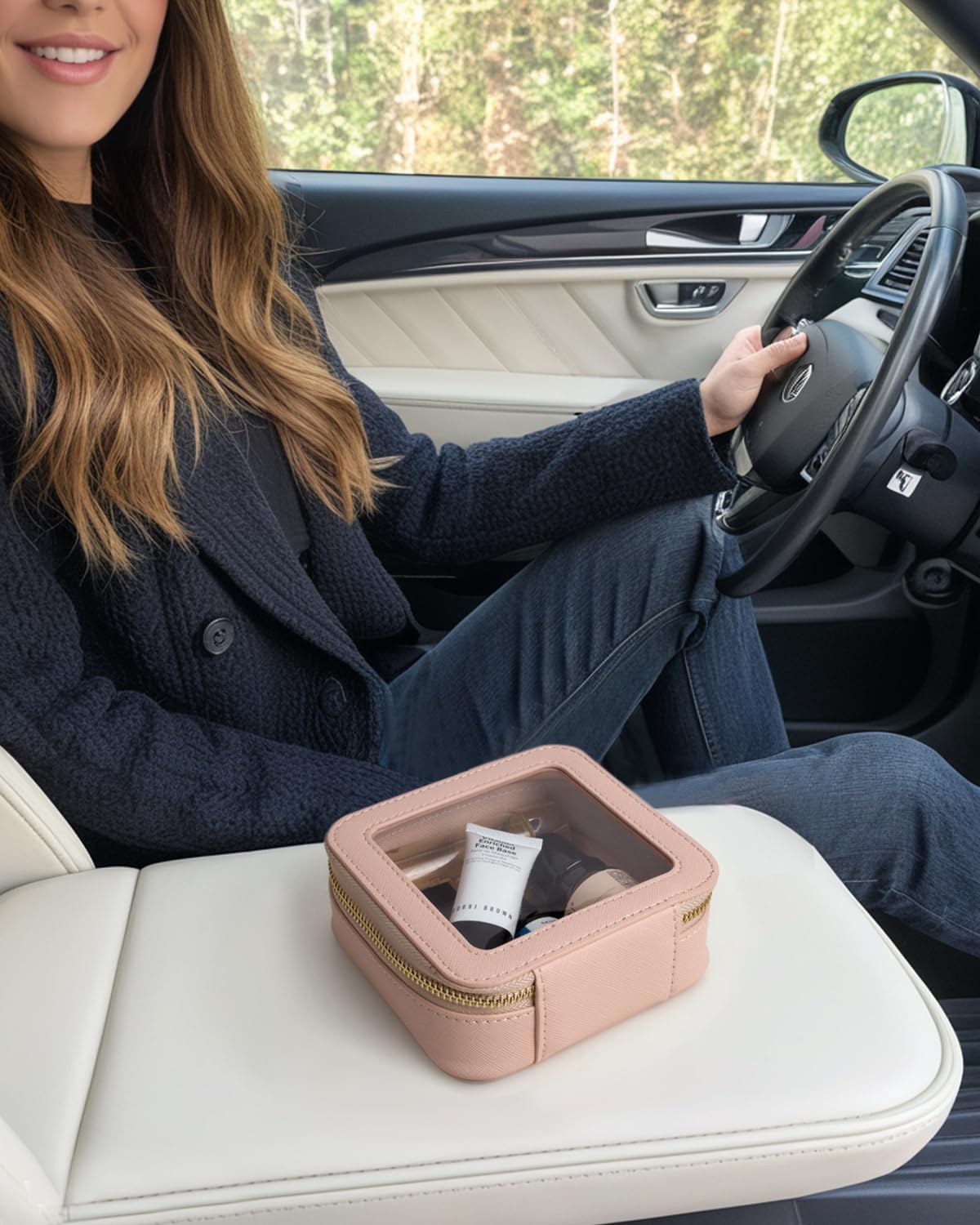 Travel Clear Makeup Bag Set, TSA Approved Cosmetic Bag Case with Zipper Portable Makeup Pouch Toiletry Bag Women Traveling Cosmetic Organizer Storage Bag Car Organizer Car Essentials for Women