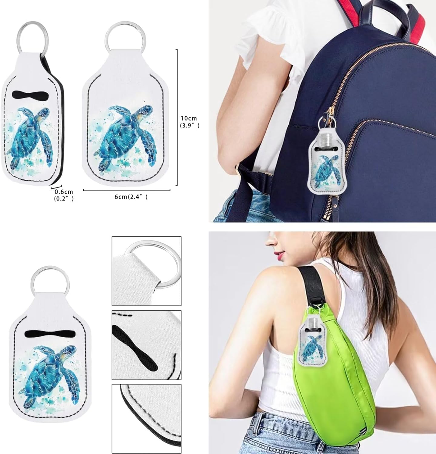 Suobstales 3 Pack Travel Bottle Keychain Holder Set Hand Sanitizer Holder With Chapstick Holder Keychain for Women Men