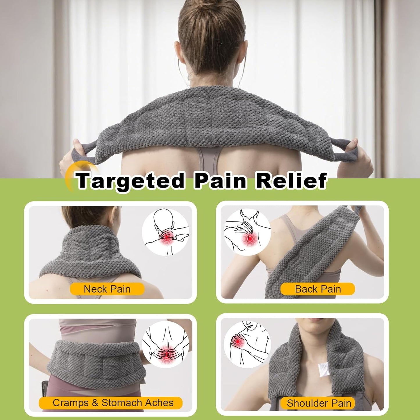 UNCN Long Wide Heating pad for Neck and Shoulders Back 33 * 5.9" microwavable Large Moist Heat Pack Warm hot Compress Neck wrap Weighted Bag Massage Reusable Herbal Nature Calming Portable 1.95Pounds