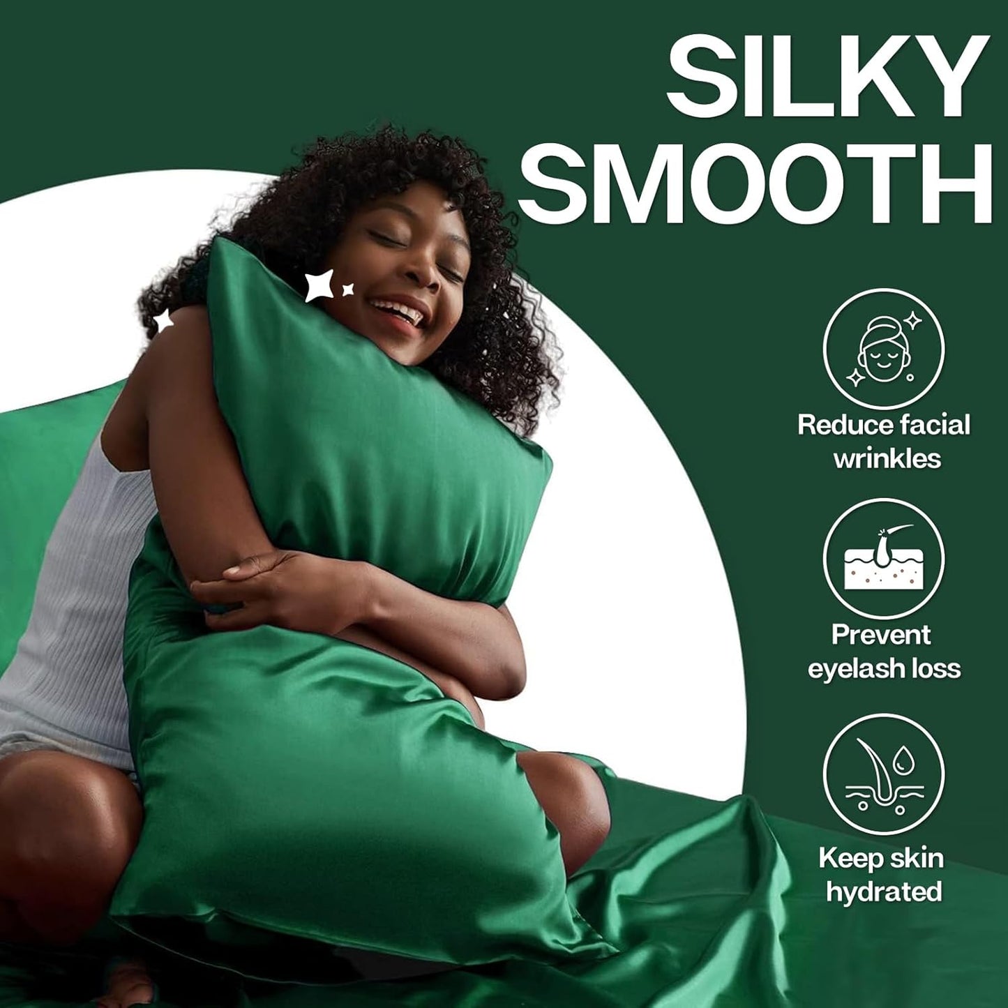 MR&HM Satin Pillowcase for Hair and Skin, Silk Satin Pillowcase 2 Pack, Standard Size Pillow Cases Set of 2, Silky Pillow Cover with Envelope Closure (20x26, Dark Green)