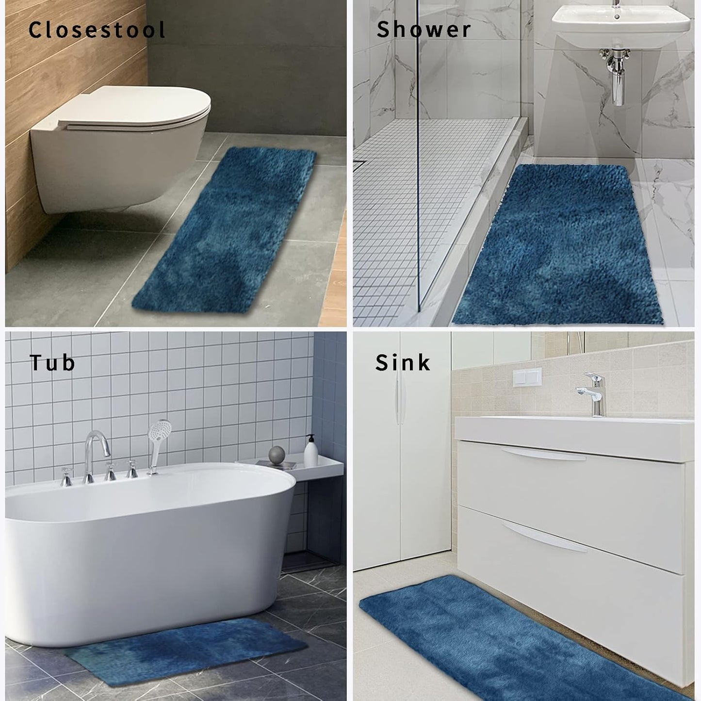 FIFU Bathroom Runner Rug 24" W x 48" L, Bath Mats for Bathroom, Bedroom & Kitchen, Non-Slip Rubber Latex Backing, Comfort & Soft Shower Bathmat & Carpet for Sink, Home & Hallways, Peacock Blue