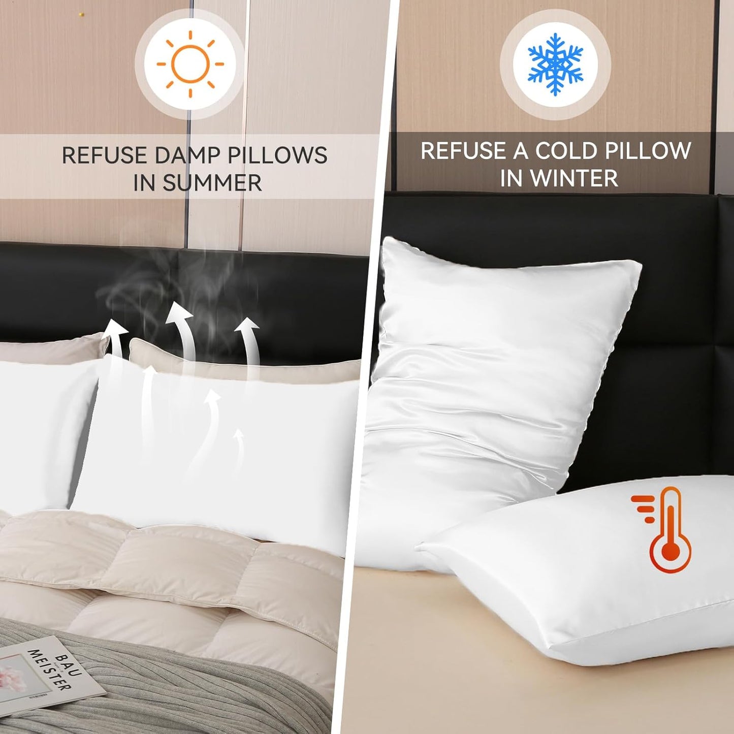 Tyfitb Satin Pillowcase Set for Hair & Skin Care – Cooling, Hypoallergenic, Anti-Frizz, Wrinkle-Free – Soft, Luxurious Pillowcases with Envelope Closure – 2-Pack, Queen Size 20x30, Gift-Ready