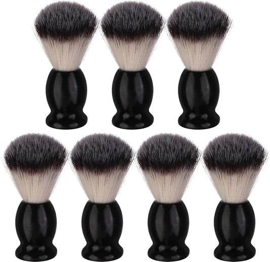 7Pcs Men Shaving Brush Wood Handle, Professional Salon Tools Hand Crafted Shaving Brush Wood Handle Black Wood Handle Shave Brushes Handmade Nylon Hair Brush for Men