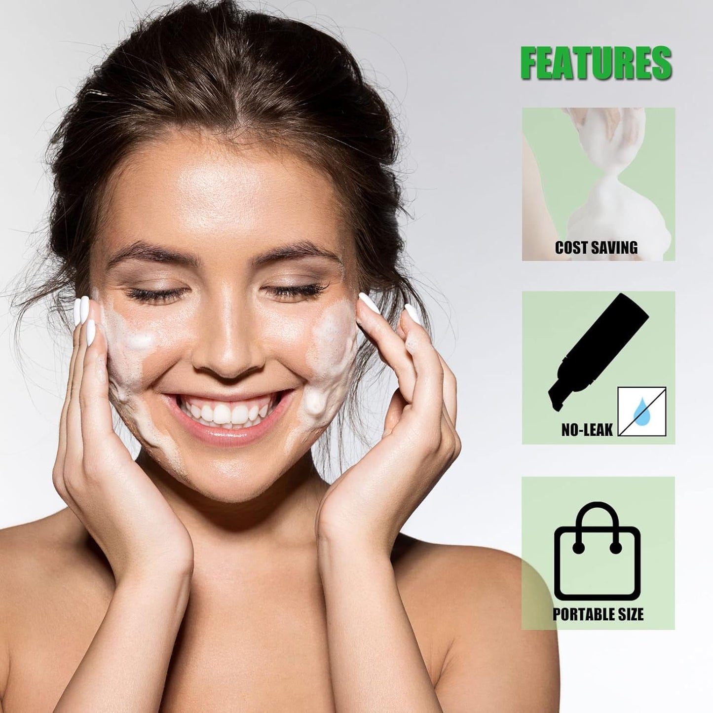 Lil Ray 2 Oz Empty Green Foam Pump Bottle, Travel Foamer Soap Dispenser for Lash Shampoo, Hand Soap, Foaming Cleaner(Green Pump, 12 PCS)