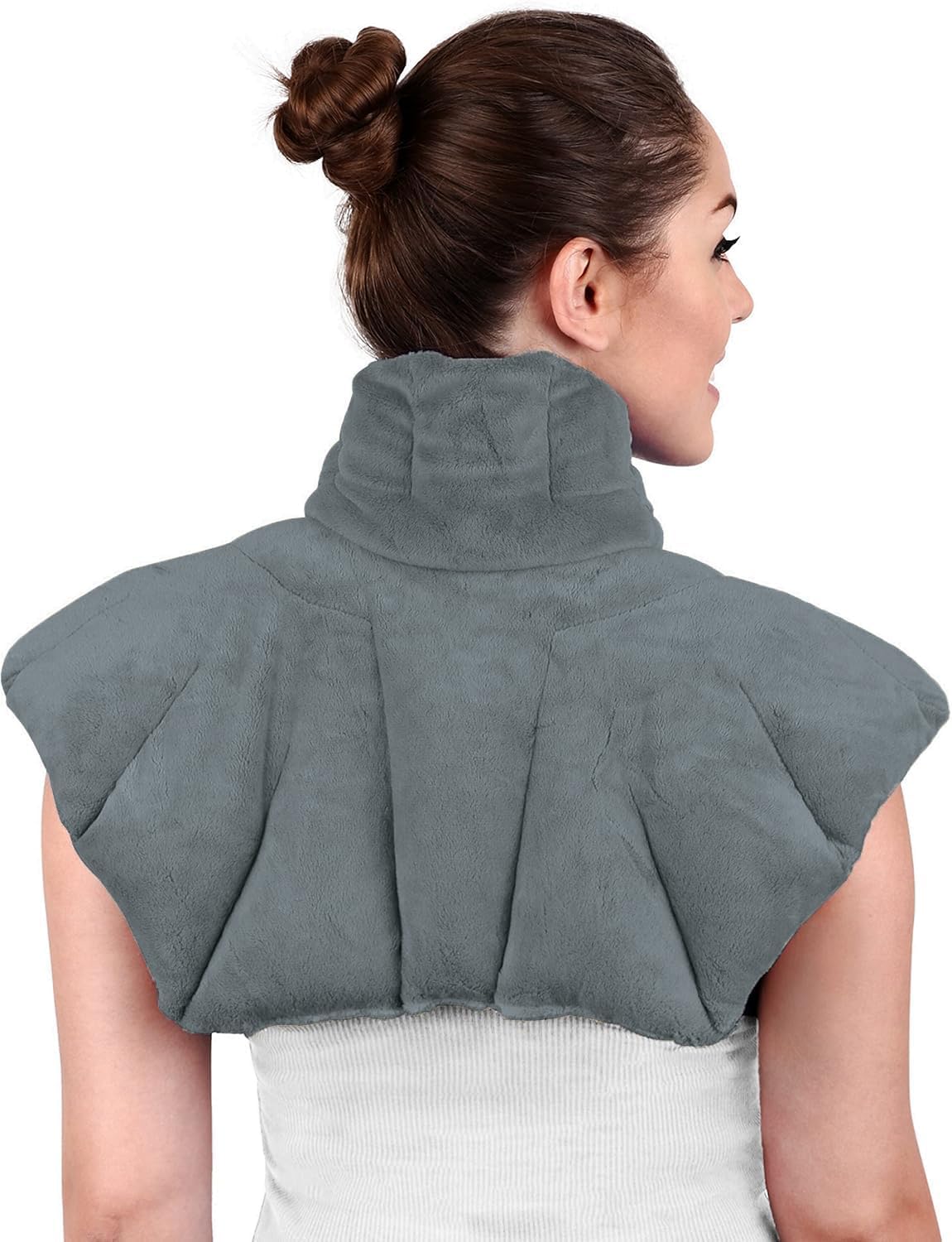 Microwavable Heating Pad for Neck, Shoulders, and Back by Joy & Grace | 5 Lb Weighted Neck & Shoulder Wrap | Moist Heat Therapy Pack for Relaxation and Comfort | Soft Micro-Mink Cover | Scented Gray