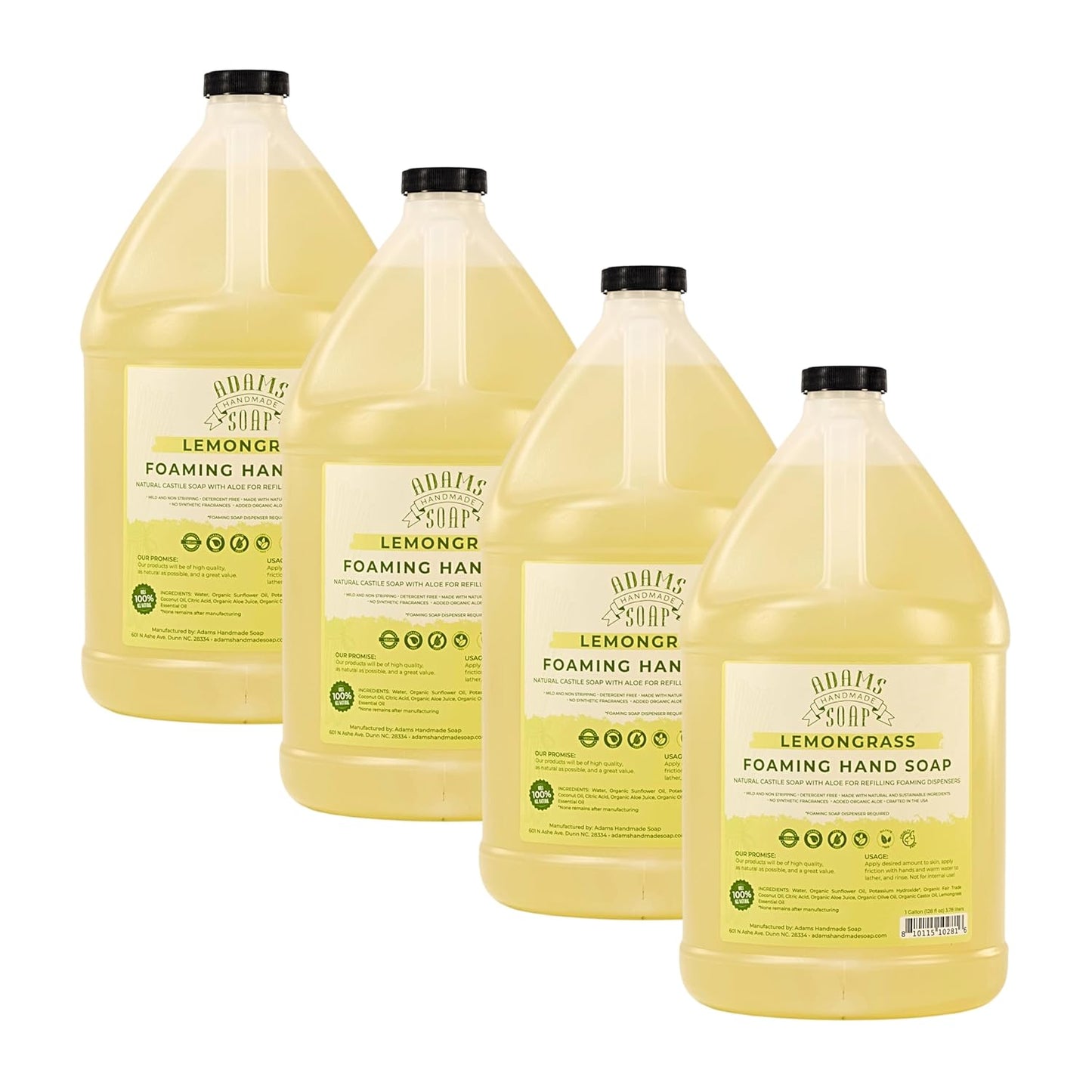 Adams Handmade Soap Liquid Foaming Soap 1 Gal - Lemongrass (Pack of 4)