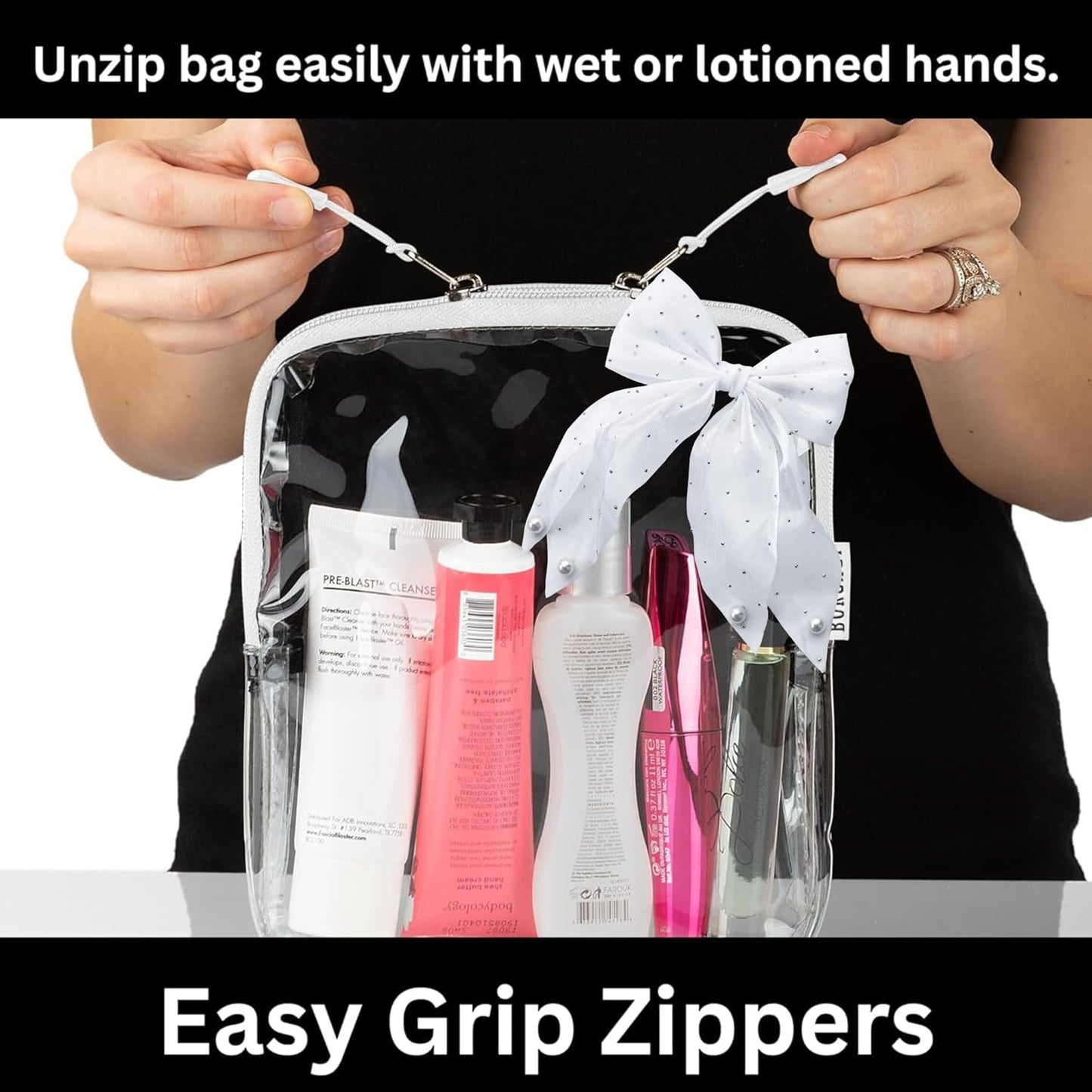 BORSALI TSA-Approved Quart-Sized Bag for Carry-On Travel - One (1) Quart Clear Toiletries, Cosmetic and 3-1-1 Liquids Toiletry Bag - 5 Pack Colors