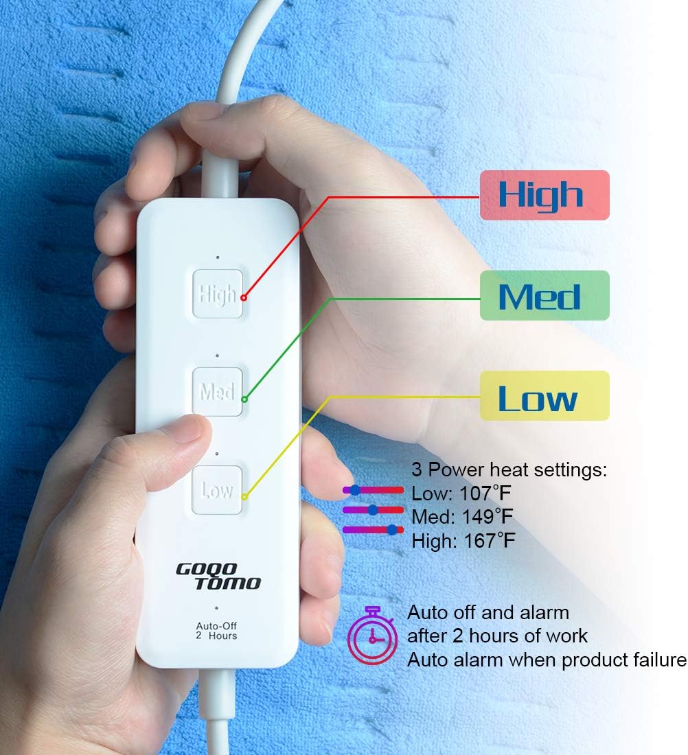 Heating Pad Electric Fast-Heating for Back/Waist/Abdomen/Shoulder/Neck Pain and Cramps Relief - Moist and Dry Heat Therapy with Auto-Off 12"x24" Hot Heated Pad by GOQOTOMO-HF-B(Blue)