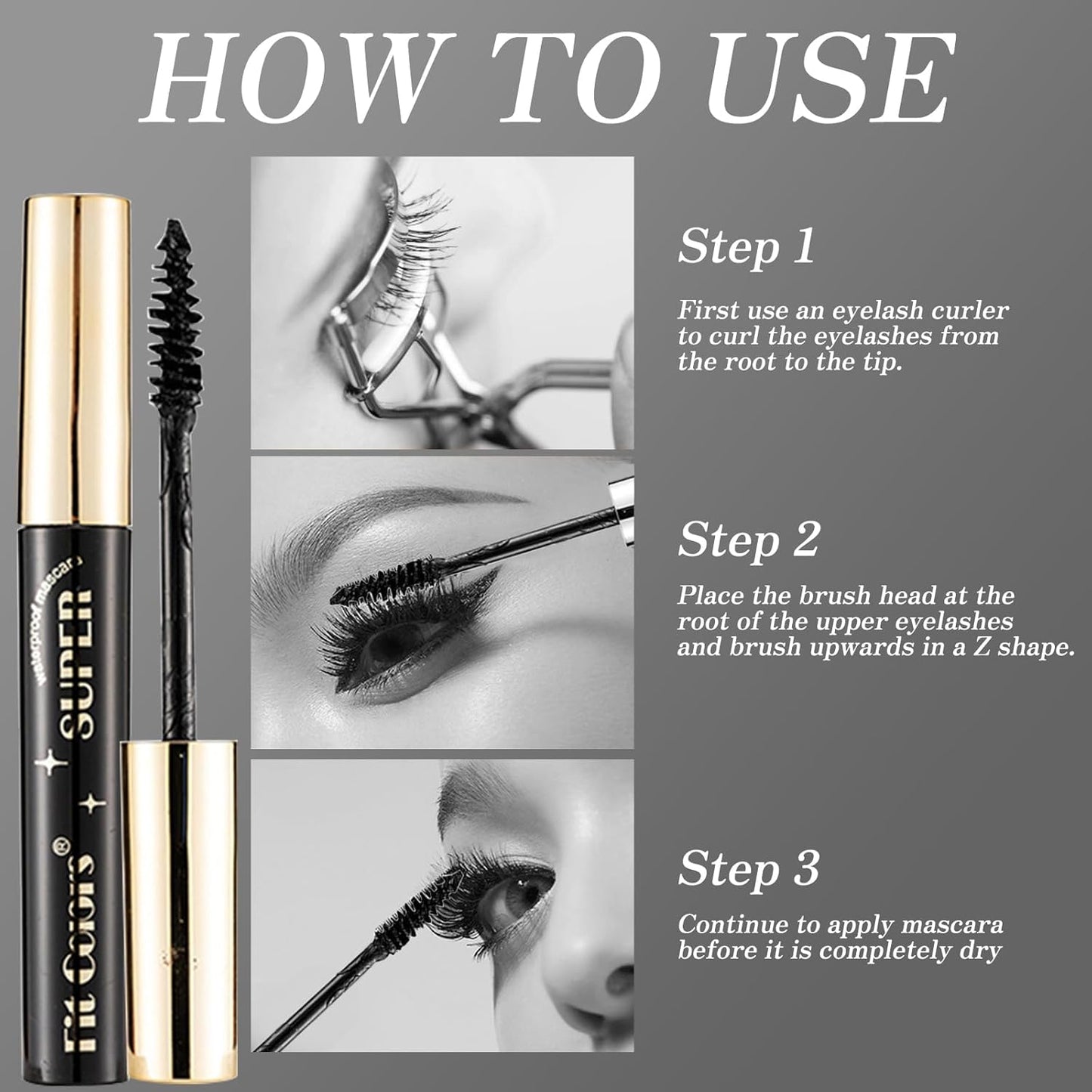 Colored Mascara Sets - 12 Waterproof Colors, Pink, Purple, Blue, White, Black Voluminous & Long Lasting Gift Set