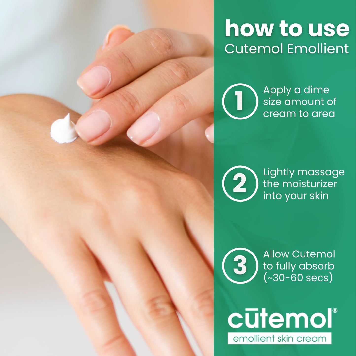 Cutemol Emollient Moisturizing Cream - Serious Moisturizer Lotion Balm for Recovering Dry, Damaged Skin - Hydration for Cracked Hands and Feet, Eczema, Psoriasis, and Raw Skin (2 oz)