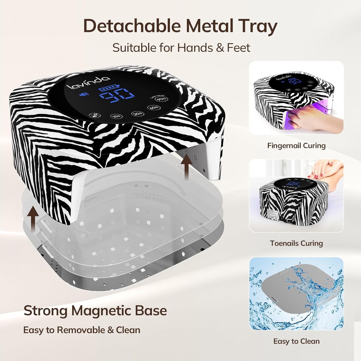 Lavinda UV Light for Gel Nails 54W UV Nail Lamp Cordless Rechargeable Nail Light with 4 Timer, 2X Faster Nail Polish Curing Lamp Nail Dryer for Salon Use-Zebra Pattern