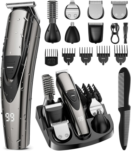 Beard Trimmer for Men: Professional Barber Hair Clippers - 16-in-1 Cordless Grooming Kit - Waterproof Electric Razor with Turbo Speed & Precision Blades