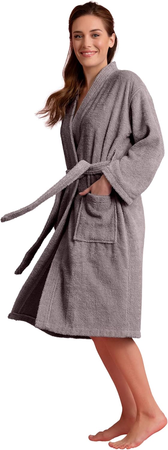 Soft Touch Linen Women's Robe Terry Cloth Kimono Bathrobe Thick 100% Cotton