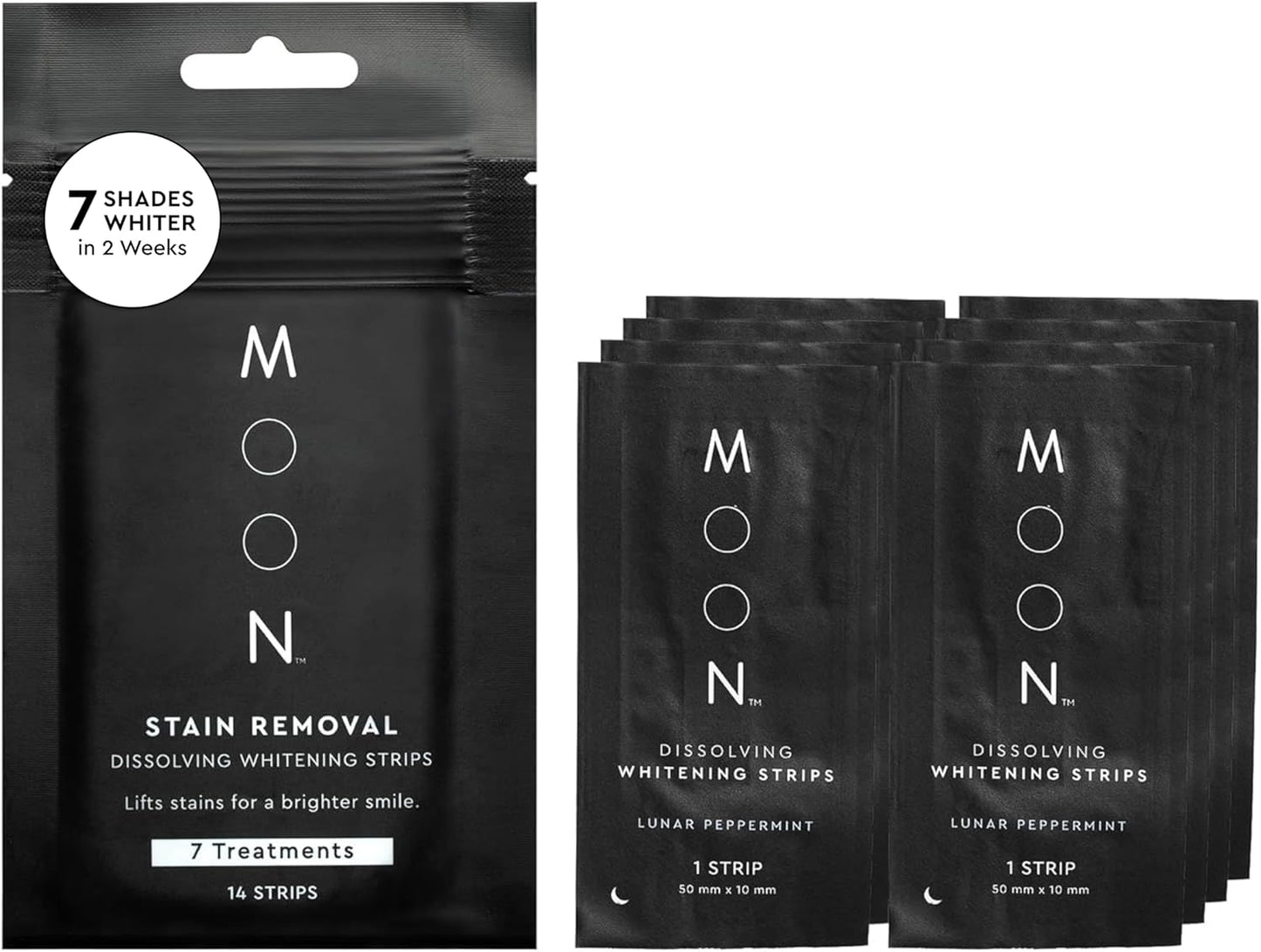 MOON Dissolving Teeth Whitening Strips - Vegan, Easy-to-Use, No Rinse White Strips - Hydrogen Peroxide and Essential Oils Infused Gentle Teeth Whitening Kit - Travel Essentials for Oral Care (14 Ct)