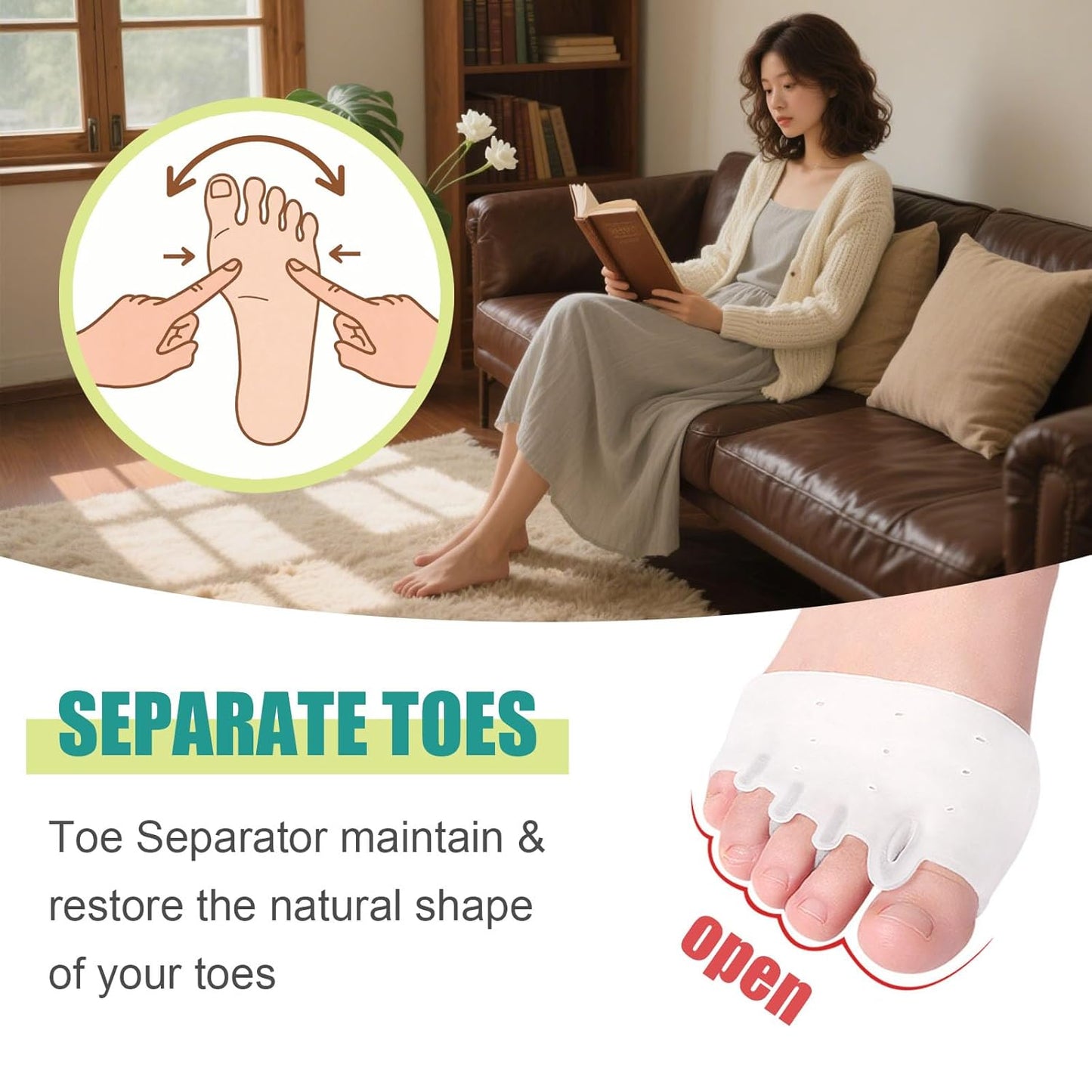 Silicone Toe Separators, 2 Pairs Toe Separators for Women & Men, Breathable Soft Gel Foot Cushions, Hallux Valgus Relief Realign Crooked Toes - Multiple Colors