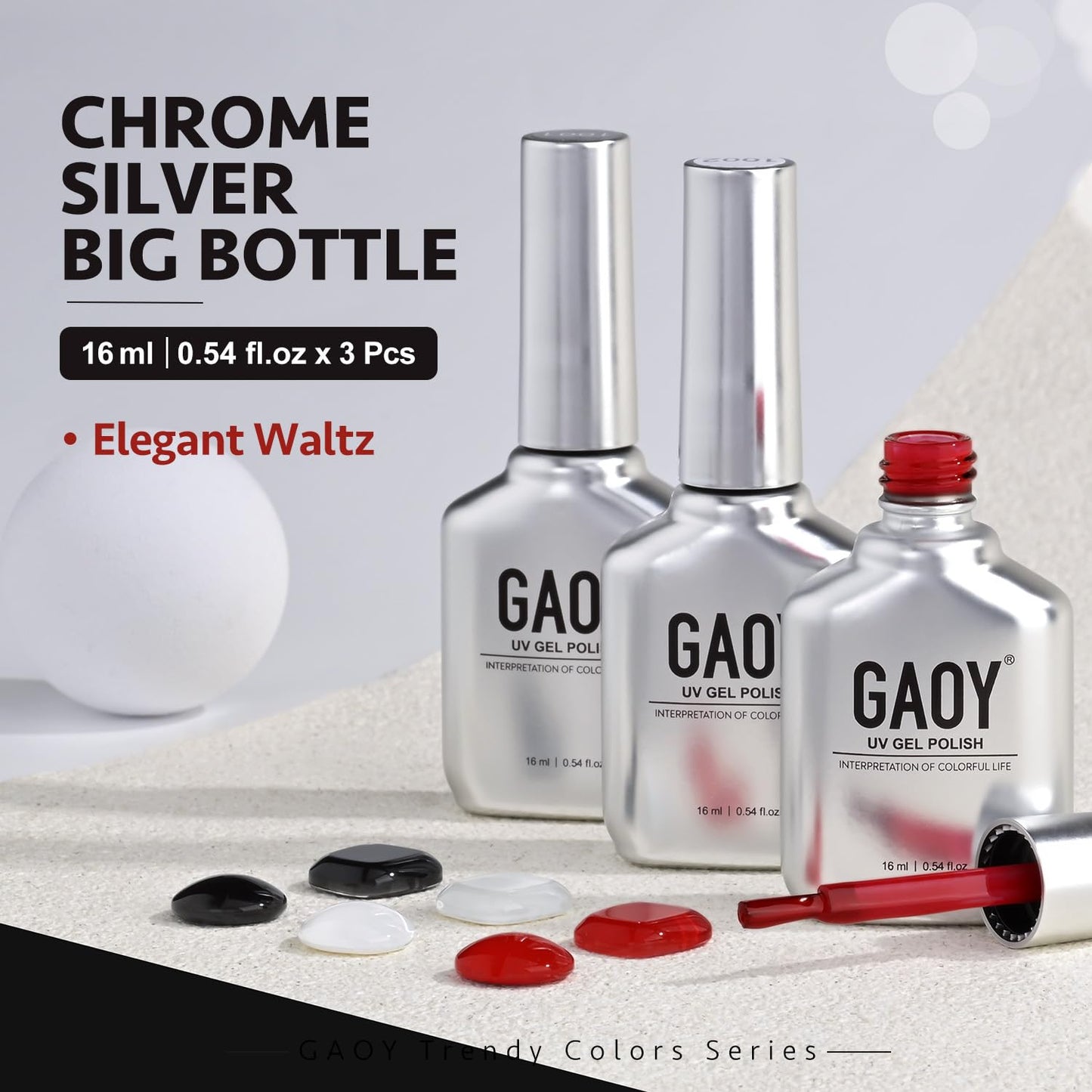 GAOY Gel Nail Polish Kit, 3 Colors 16ml White Red Black, Soak Off UV Gel Polish Set - Elegant Waltz