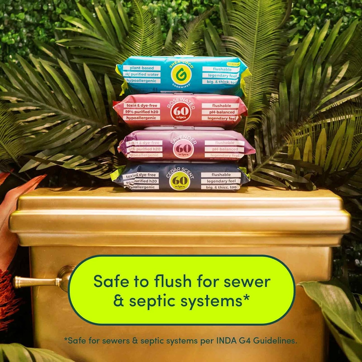 goodwipes Flushable Butt Wipes Made with Vitamin E & Aloe - Soft & Gentle Wet Wipe Dispenser for Home Use, Septic & Sewer Safe - Largest Adult Toilet Towelettes - Cedar, 180 Count (3 Packs)