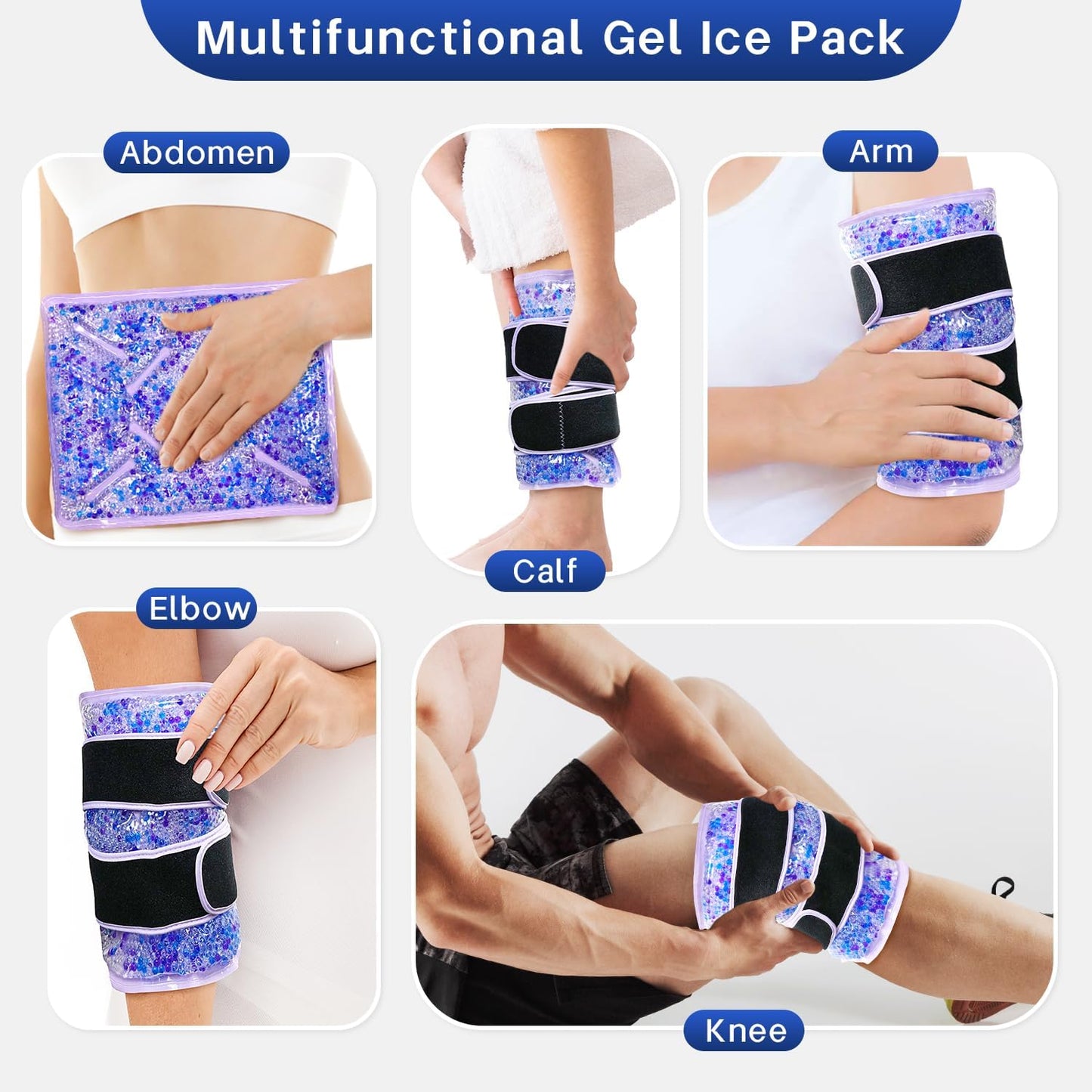 Knee Ice Pack Wrap for Pain Relief Reusable Gel Ice Wrap for Leg Injuries Swelling Knee Replacement Post-Surgery Recovery Adjustable Cold Compression Therapy Wrap for Arthritis Meniscus Tear and ACL