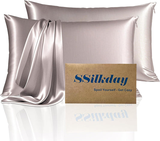 Mulberry Silk Pillow Cases Queen Size Set of 2, Ultra Smooth Soft Breathable Cooling Pillow Cases for Hot Sleepers, Silk Satin Pillowcases 2 Pack with Zipper for Hair and Skin, Gifts for Women