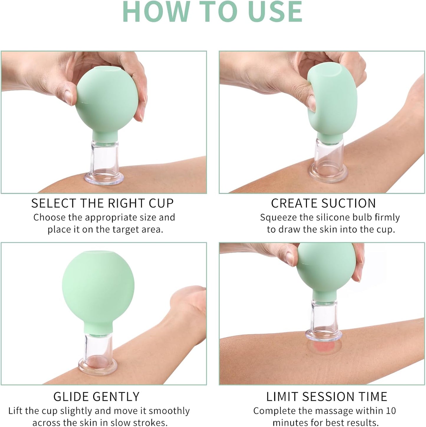 Meifuly Facial Cupping Set, 4 PCS Silicone Vacuum Suction Face Massage Cups, Skin Tightening Kit for Eyes, Face and Body (Green)