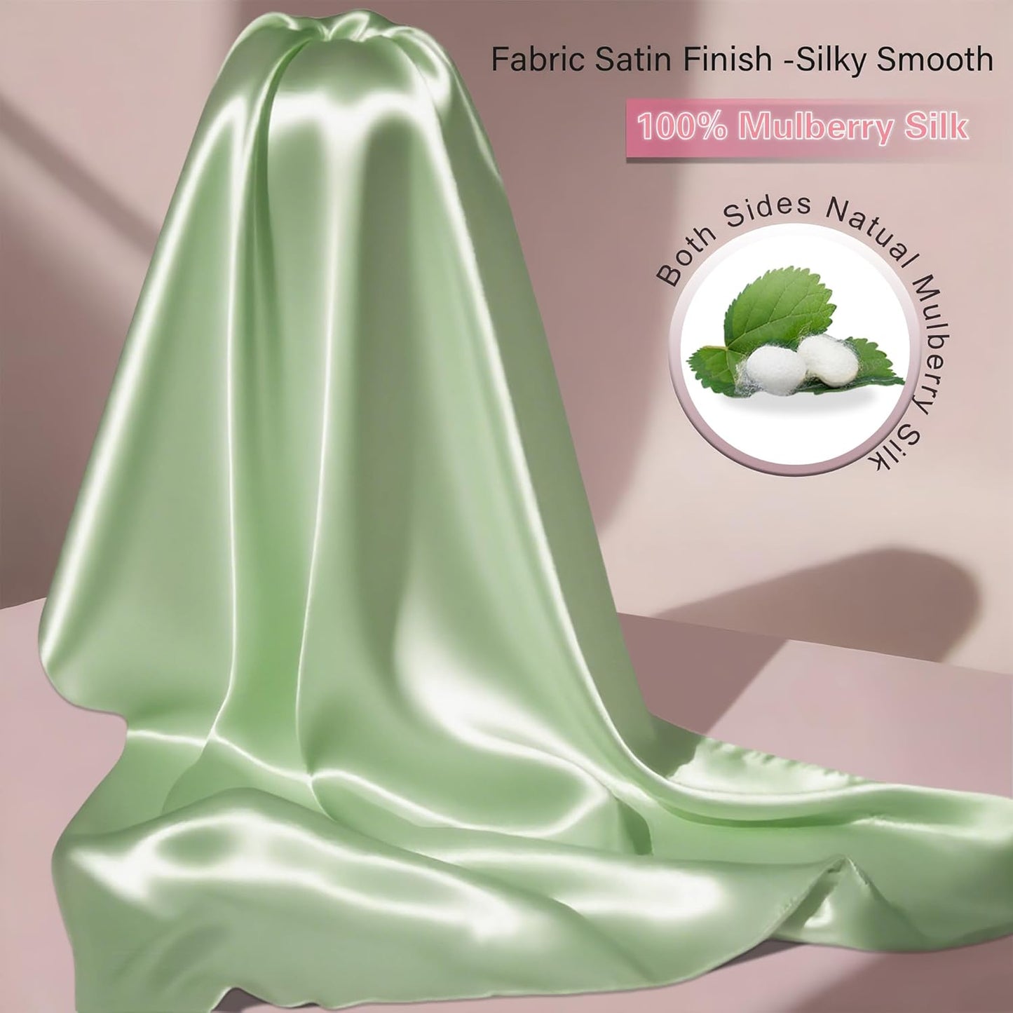 Mulberry Silk Pillow Cases with Zipper, Ultra Smooth Soft Breathable Cooling Pillow Cases for Hot Sleepers, Silk Satin Pillowcase for Hair and Skin, Gifts for Women (Sage Green, Queen Size, 1 Pack)