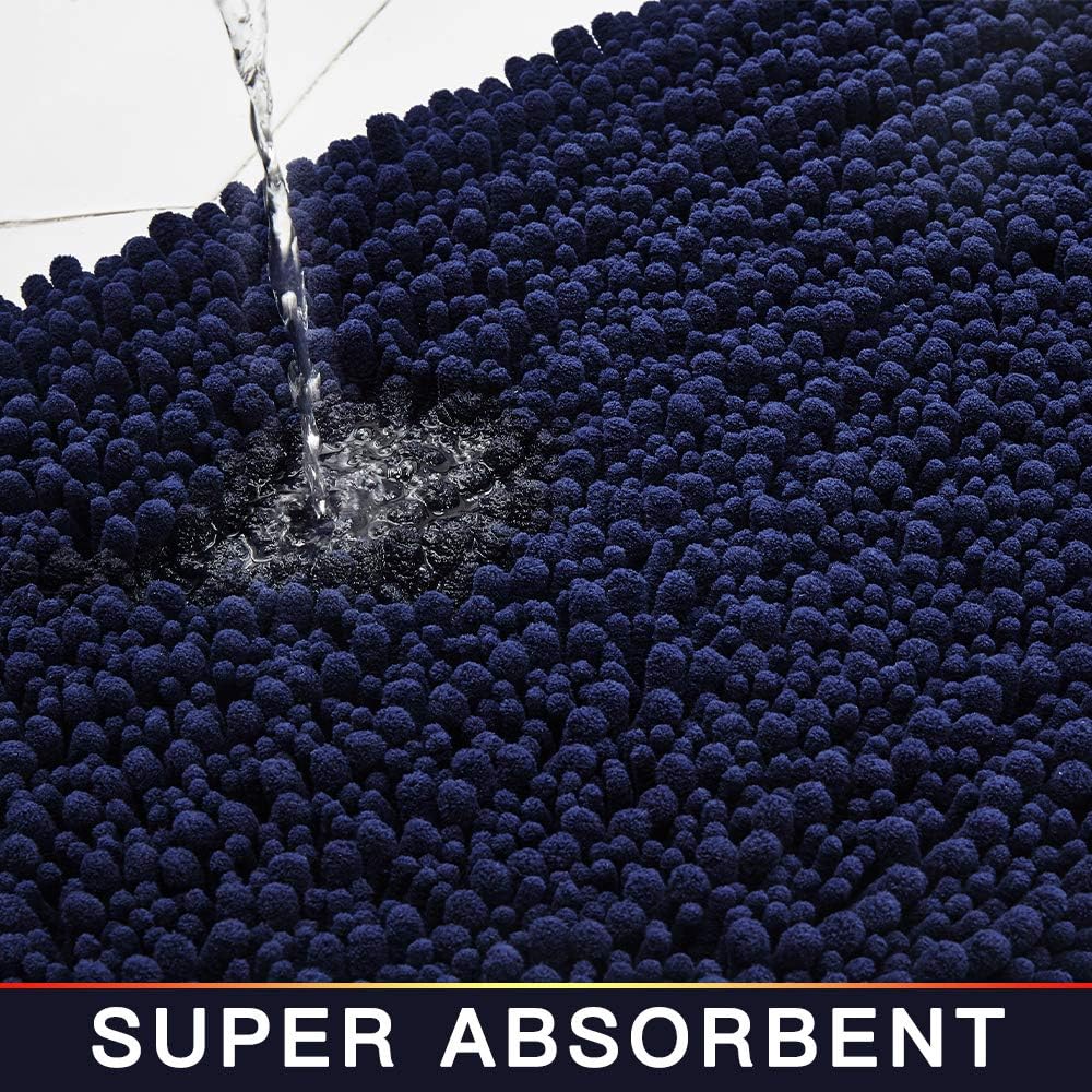 Walensee Large Bathroom Rug Non Slip Bath Mat (72x24 Inch Navy) Water Absorbent Super Soft Shaggy Chenille Machine Washable Dry Extra Thick Perfect Absorbant Best Plush Carpet for Shower Floor