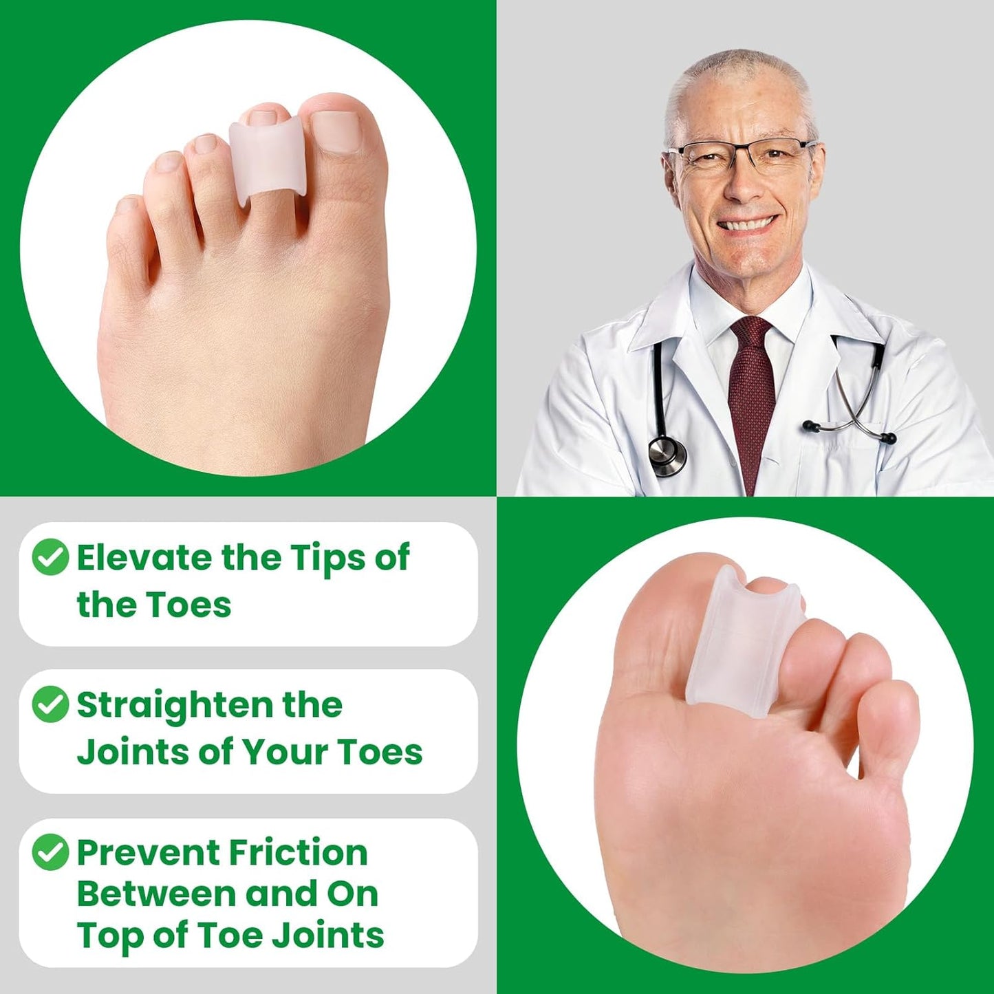 Bukihome Hammertoe Corrector - 6 Pack Toe Straightener to Curled Toes, Broken toe, Bunion Corrector for Women and Men, Large Size (Clear)