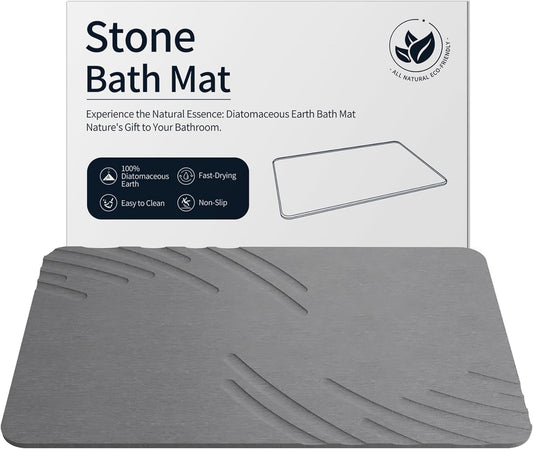Stone Bath Mat Diatomaceous Earth Shower Mat Non-Slip Super Absorbent Diatomite Stone Mats for Bathroom Floor/Ktichen Cuonter Quick-Drying Easy to Clean (24''*16'' Grey)