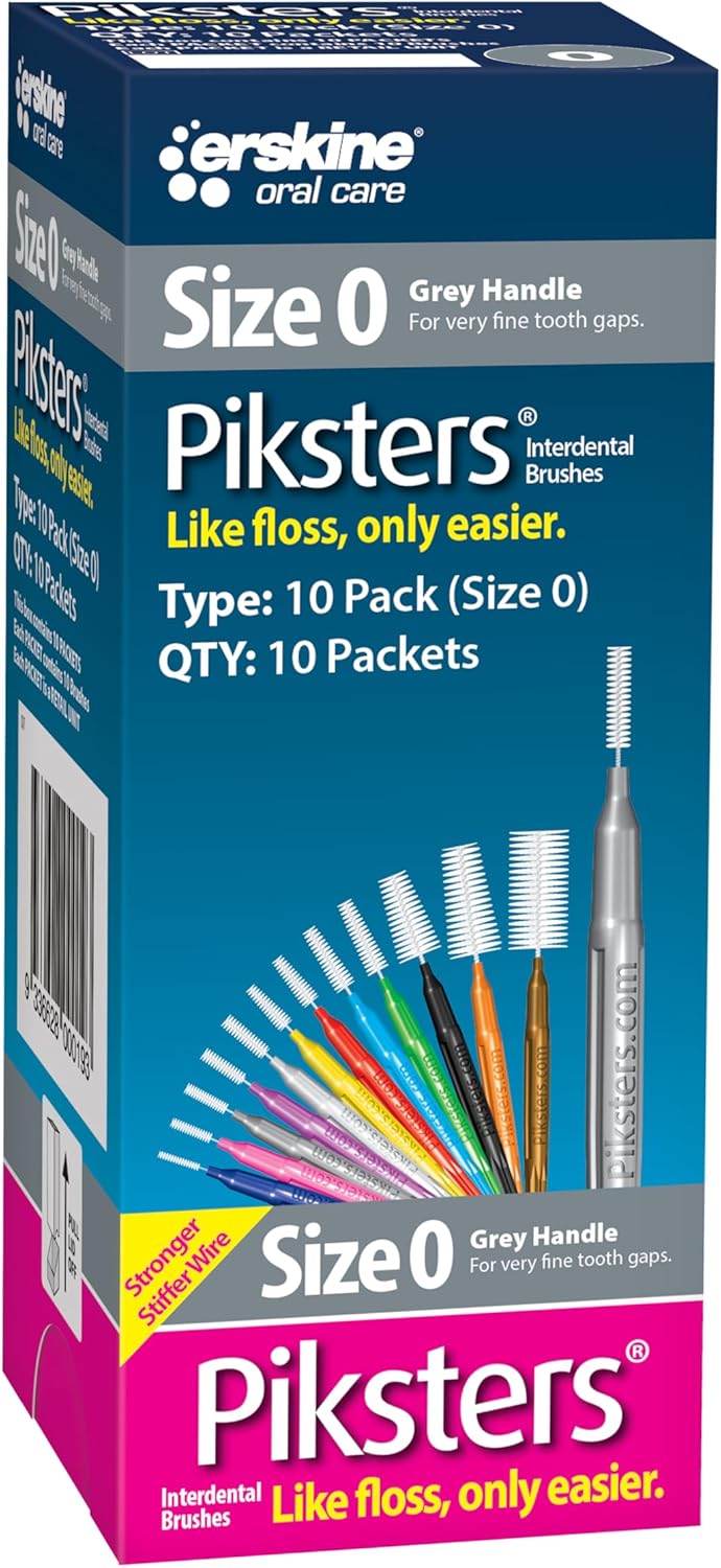 Piksters Interdental Brushes, Size 0, 100 Count (10 x 10 Packs), Interdental Tooth Brush for VeryTight Gaps, Gum Soft Bristles for Plaque Removal, Safe for Braces (100 pk)