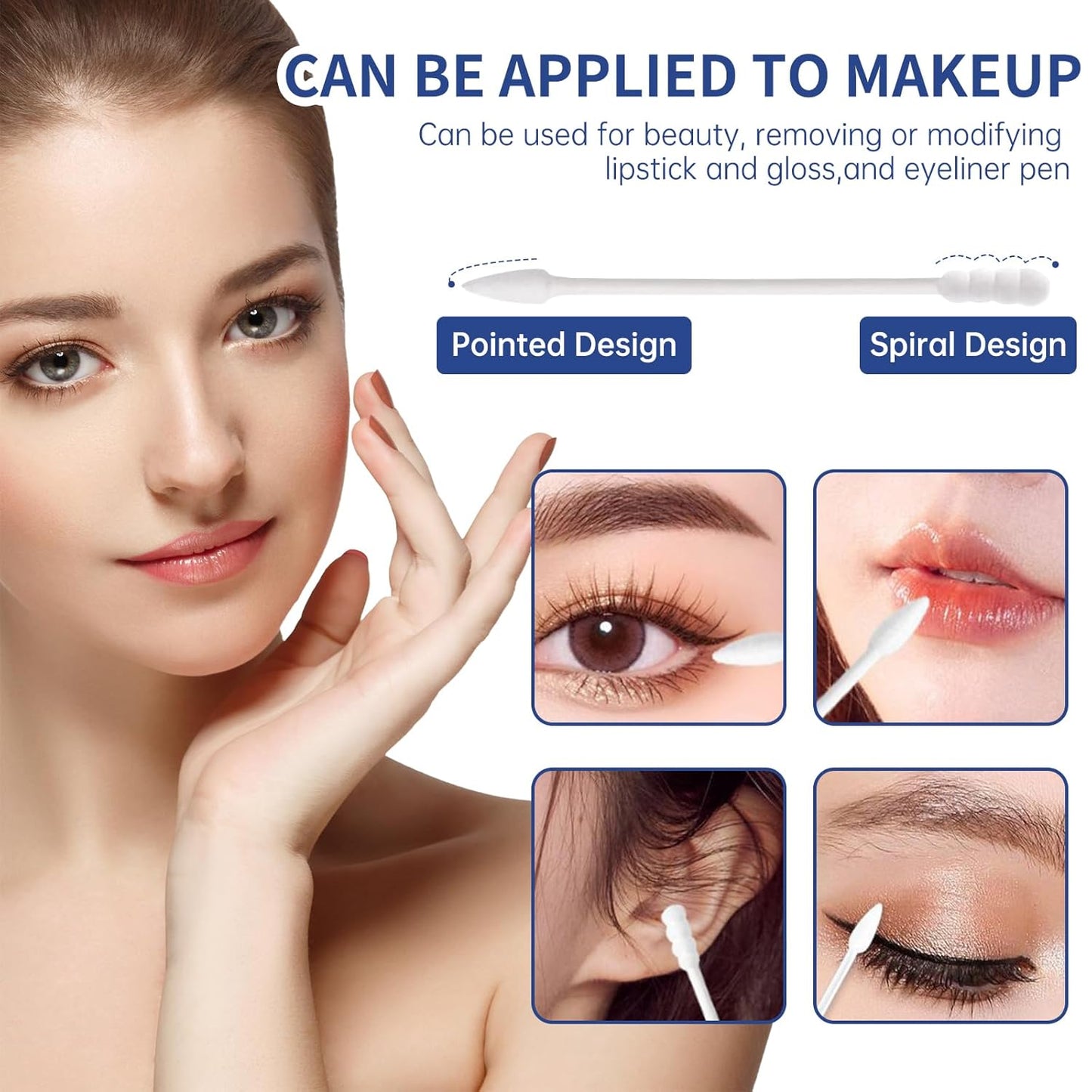 Pointed Tip Cotton Swabs, 800 Count Double Tipped Precision Tips Cotton Buds Spiral Head with Paper Stick, Cotton Buds for Makeup, Personal Care, Crafts(Pointed+Spiral Head)