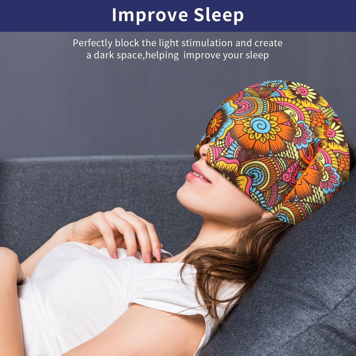 ZNÖCUETÖD Migraine Relief Cap Headache Relief Cap Cold Cap Ice Hat for Migraines Headache Sinus Stress Tension Head Ice Pack Wrap Migraine Mask Hangover Cap Ice Beanie Hot/Cold Compression Women