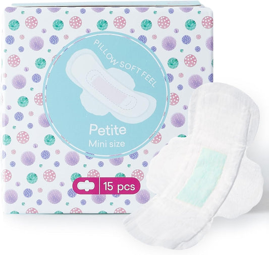Teens Period Pads with Wings for Tweens, Organic Cotton Sanitary Pads for Teen Girls 9-14, Mini Petite, 15 CT