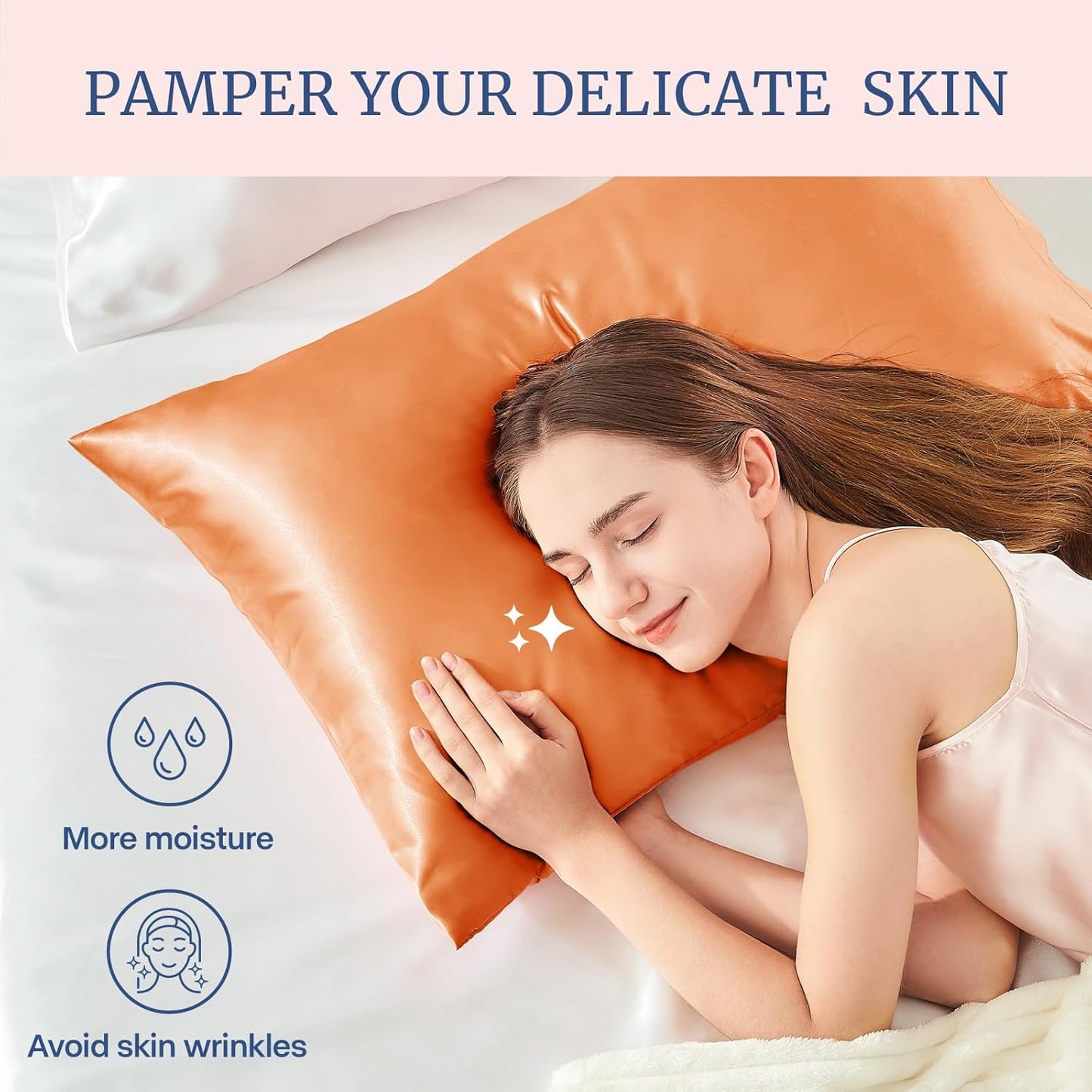 BEDELITE Satin Pillowcase for Hair and Skin, Super Soft and Cooling Similar to Silk Pillow Cases 2 Pack with Envelope Closure, Gift for Women Men(20"x36" King Size, Burnt Orange)