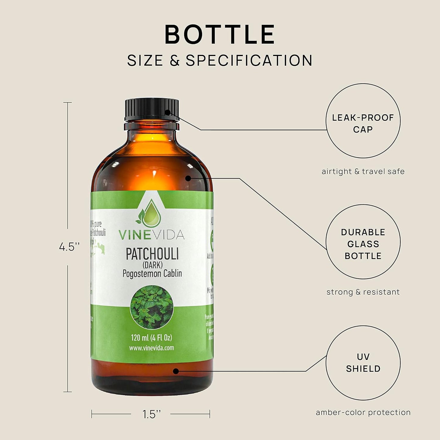 VINEVIDA Pure, Undiluted Patchouli Essential Oil 4 oz