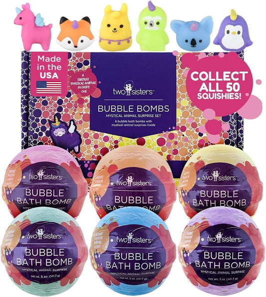 Mystical Bath Bombs for Girls and Boys with Surprise Toys Inside (6 Pack) - Large Bubble Bath Bombs for Kids - Fruity Scents, Fizzies, Made in USA, Mystic Animal - Ideal Birthday Gift by Two Sisters