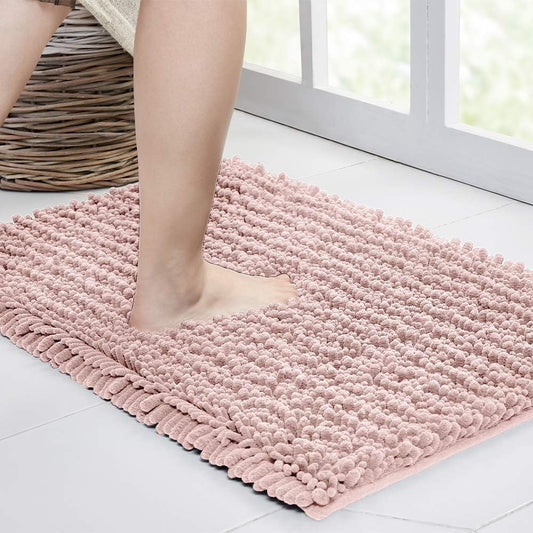 Walensee Large Bathroom Rug Non Slip Bath Mat (24x60 Inch Dusty Pink) Water Absorbent Super Soft Shaggy Chenille Machine Washable Dry Extra Thick Perfect Absorbant Best Plush Carpet for Shower Floor
