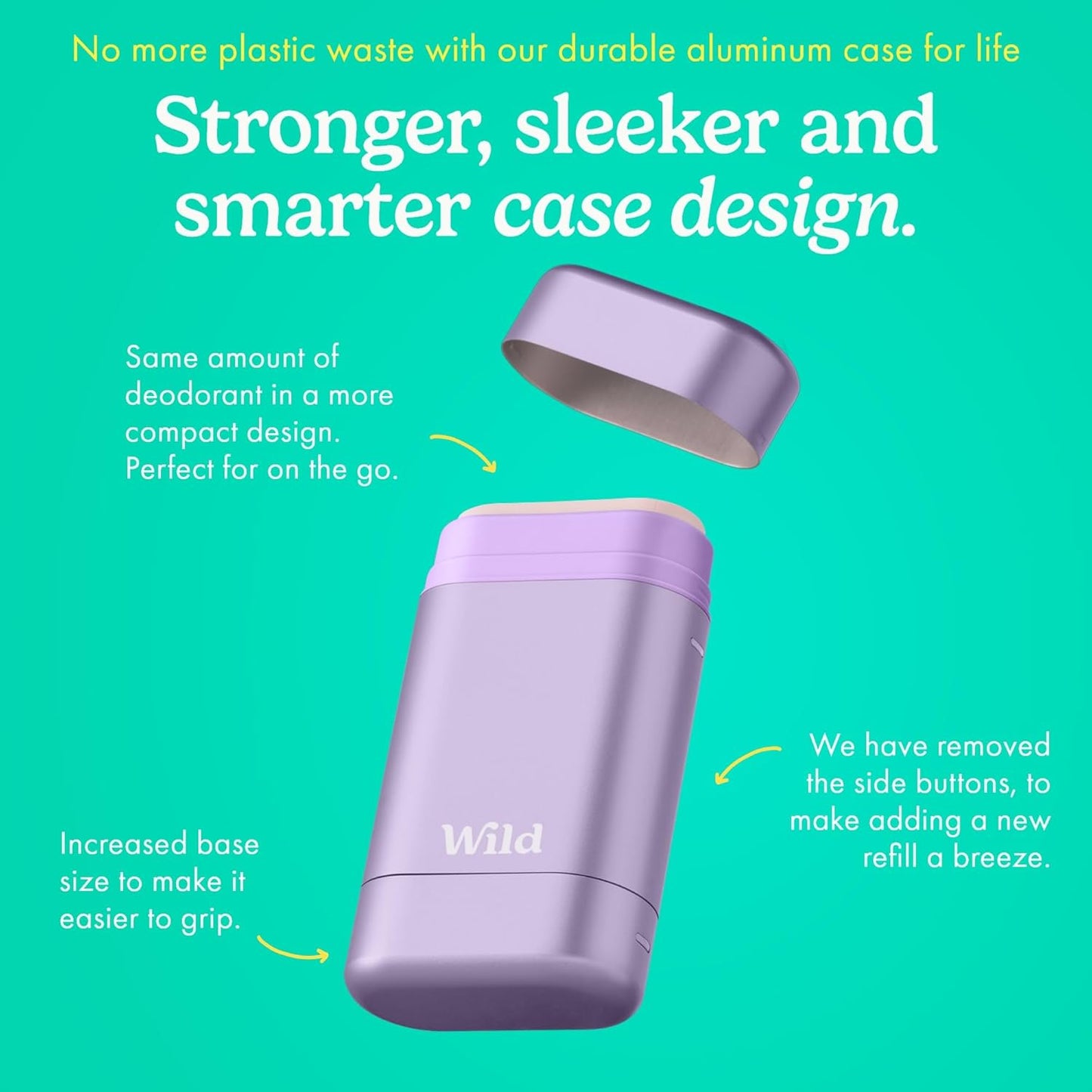 Wild Refillable Deodorant Starter Kit with Purple Case and Honey & Cactus Flower Scented Refill 1.4oz - Aluminum Free - Long Lasting Protection - Vegan