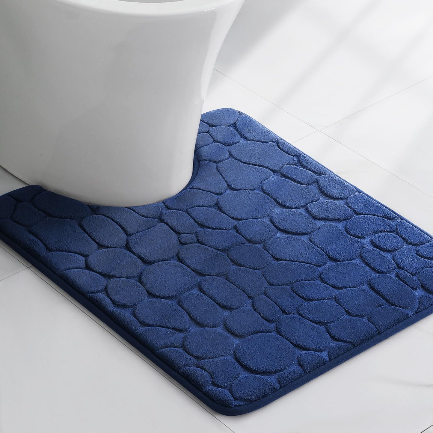 YIHOUSE Memory Foam Bath Mat Cobblestone Bathroom Rugs Super Water Absorbent Bath Mats for Bathroom Machine Washable Bath Rugs(20 x 24,Dark Blue)