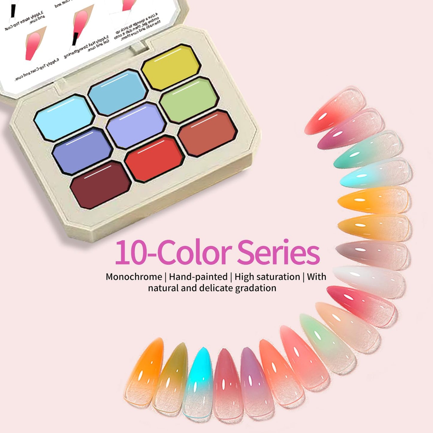 Professional Gradient Painting Gel,9 Colors Set Ombre Gel Nail Polish,Ombre Pigment Palette for Nail with 100PCS Nail Sponges & Grabbing Pen for Gel Nail Art in Salon or Home Use (8)