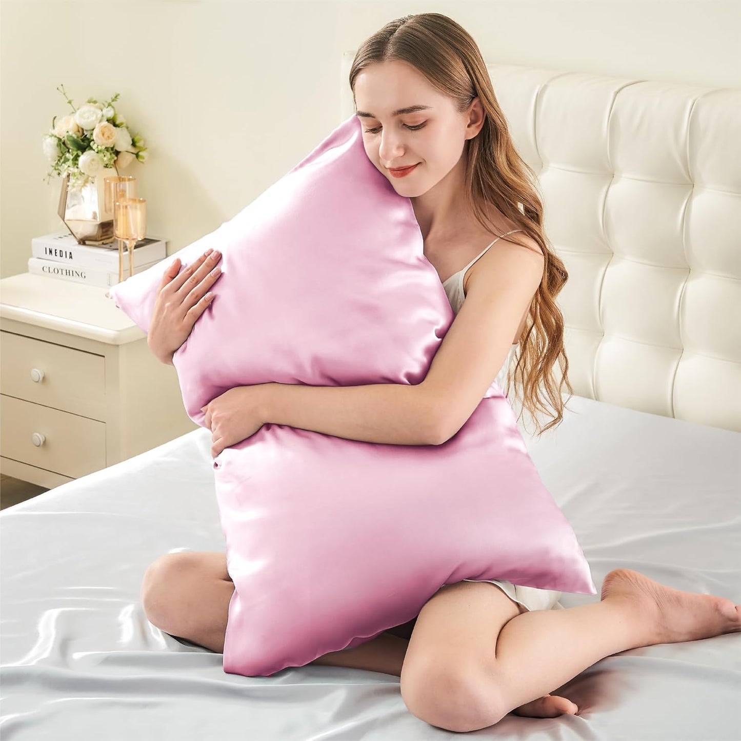 INFIIXSO Mulberry Silk Pillowcase for Hair and Skin, Silk Pillow Cases Queen Size with Hidden Zipper 20x30 Inches, Extraordinary Smooth and Soft Cooling Pillow Cases for Hot Sleepers(Pink, 1 Pack)