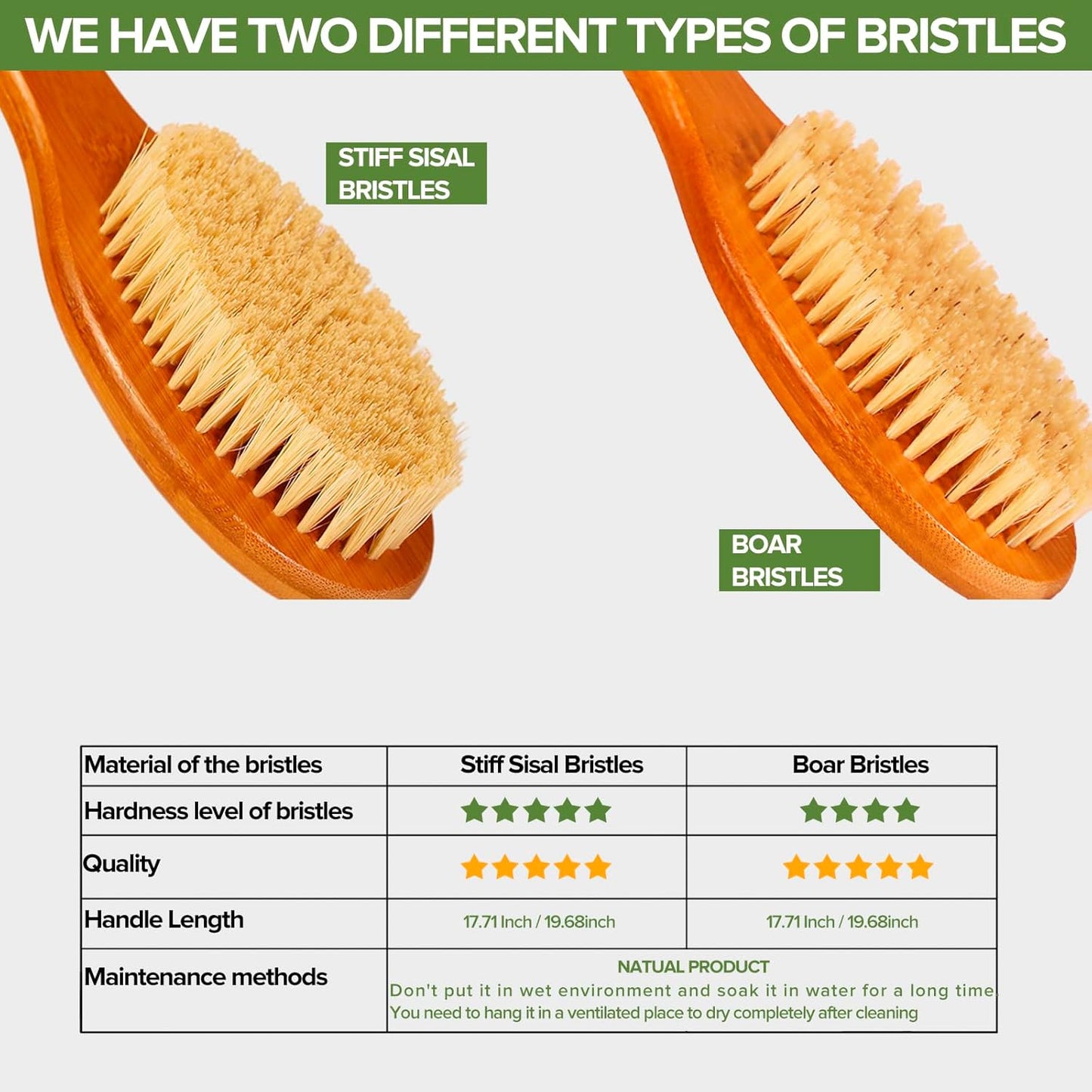 ICANdOIT-17.71Inch Natural Boar Bristles Anti-Slip Long Handle Bath Brush,Bent Handle Shower Scrubber for Exfoliating,Shower Back Brush,Exfoliation Set with Pumice Stone (1 Pack)