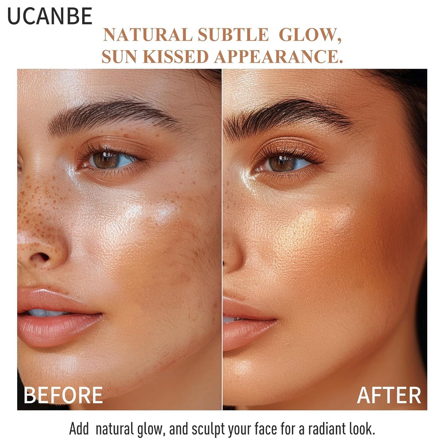 UCANBE Glow Bronzer, Long-Lasting Baked Shimmer Bronzing Powder - 01 Bronzer, Lightweight & Buildable Warm Satin Finish, Luminous Contour for Face, Cheeks and Body