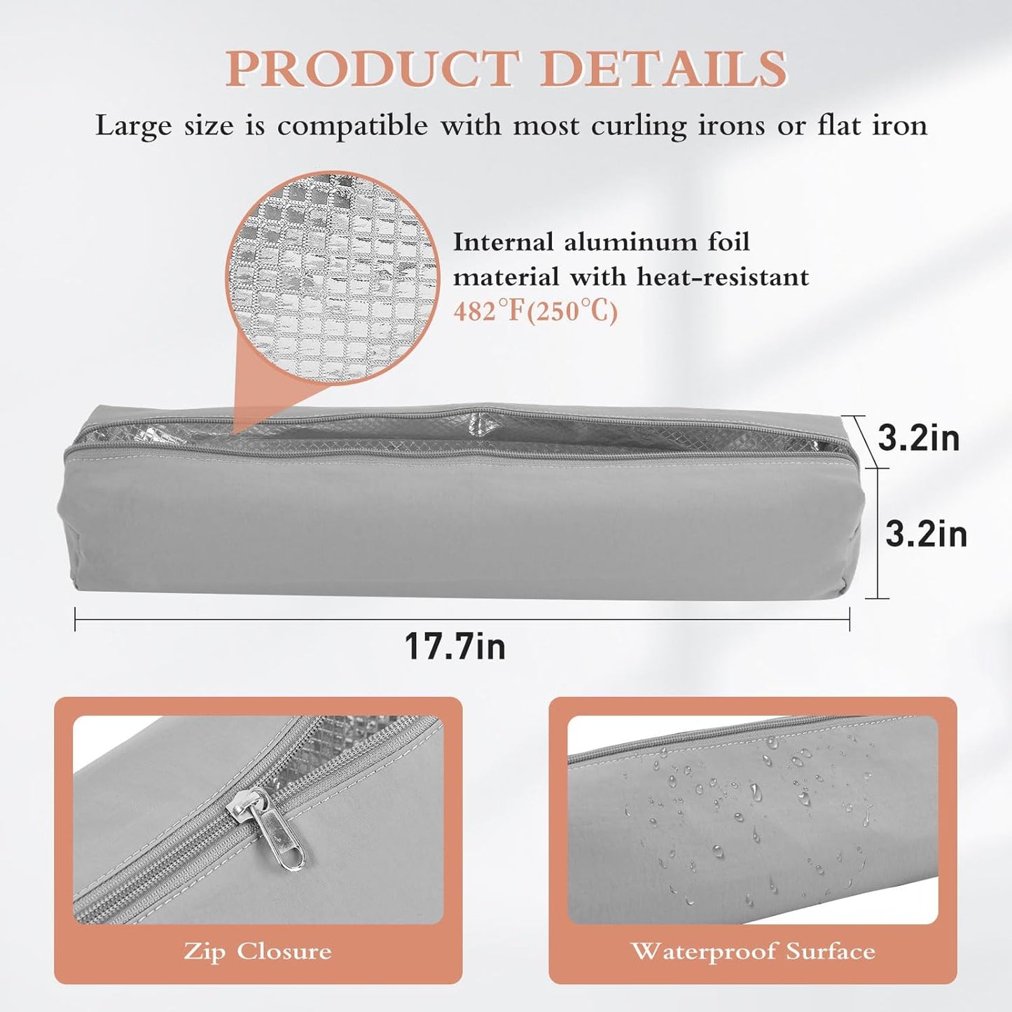 Professional Hot Hair Tools Organizer Bag Portable Travel Heat Resistant Storage Case Pouch for Curling Irons, Flat Irons, Hair Straightener and Styling Tools(17.7" x 3.2"x 3.2")