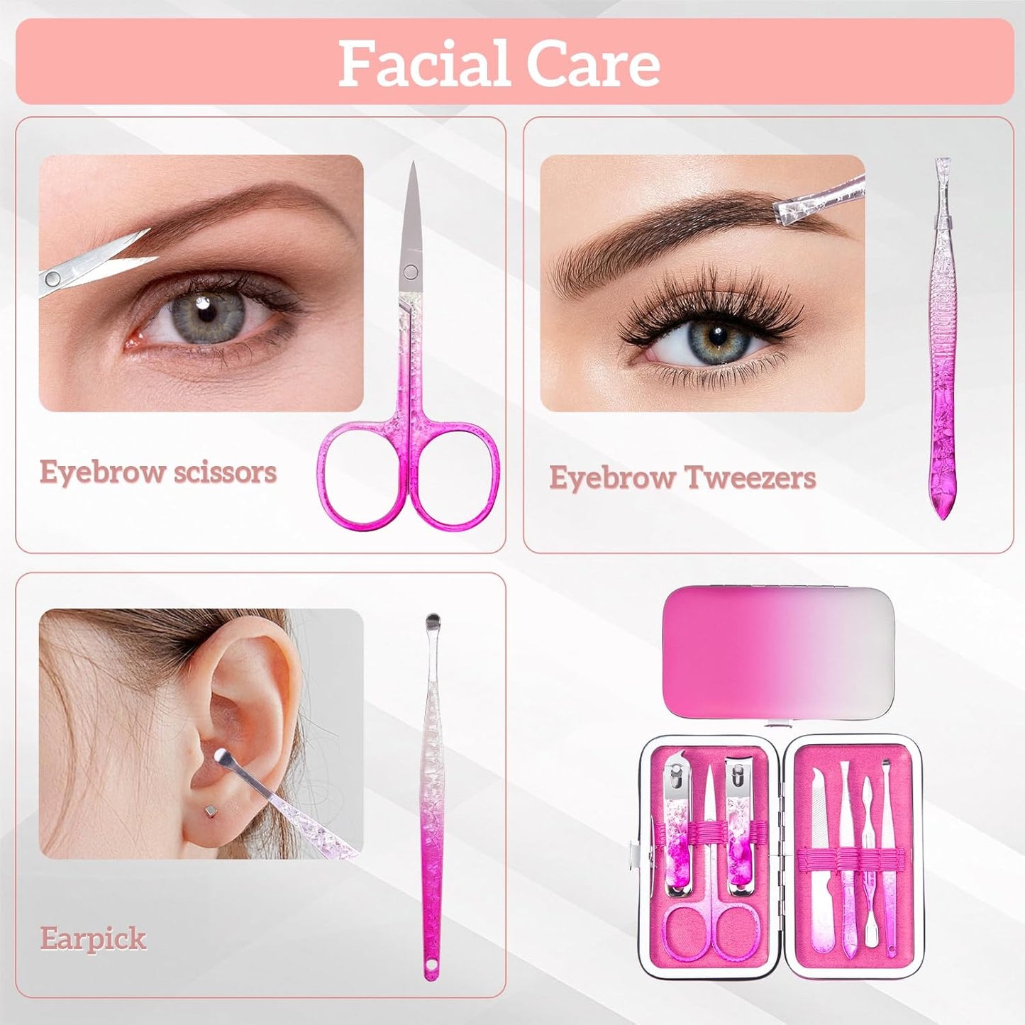 Nail Clippers Set 7 in 1 Stainless Steel, Colorful Manicure Kit Scissors Pedicure Tools Kit with Luxurious Travel Case- Portable Travel Grooming Kit Gift for Women