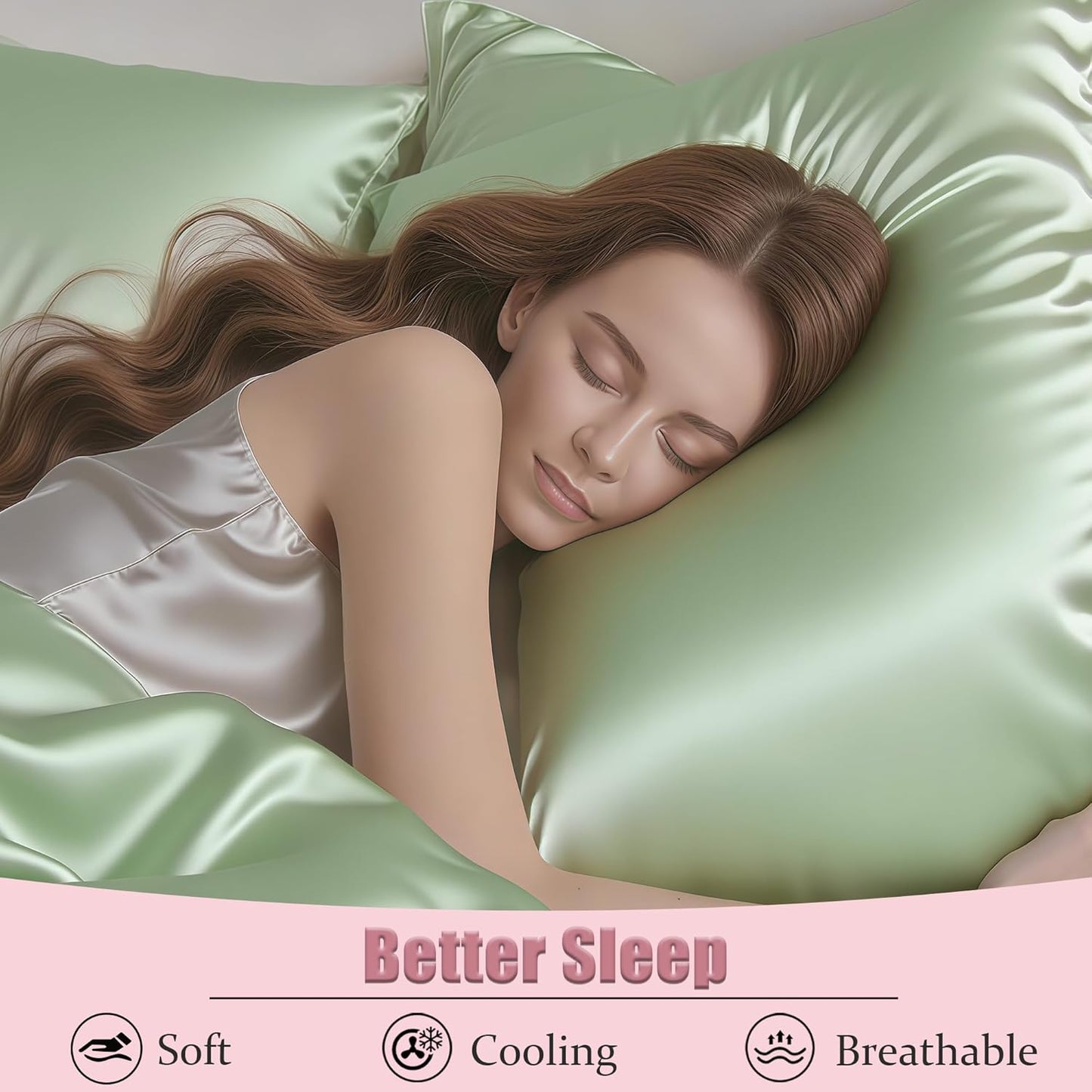 Mulberry Silk Pillow Cases with Zipper, Ultra Smooth Soft Breathable Cooling Pillow Cases for Hot Sleepers, Silk Satin Pillowcase for Hair and Skin, Gifts for Women (Sage Green, King Size, 1 Pack)