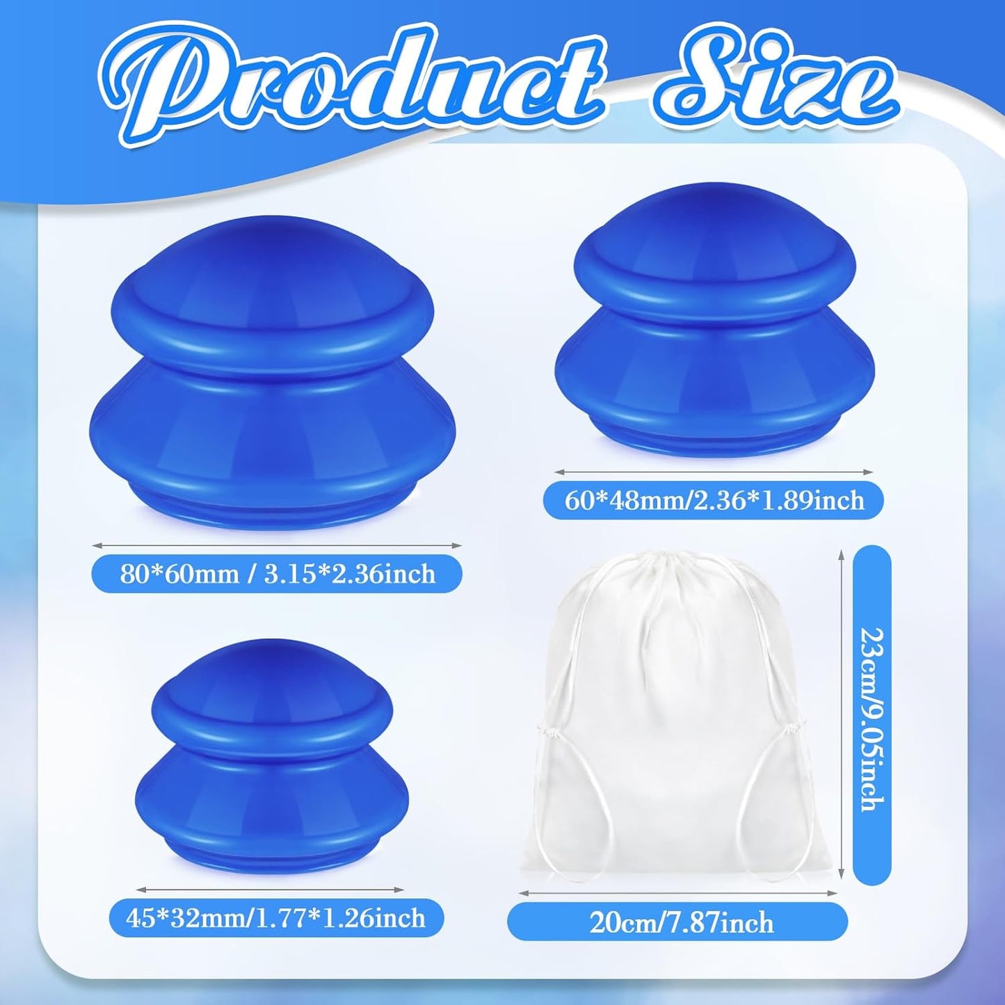 TrelaCo 6 Pcs Cupping Kit for Massage Therapy 3 Sizes Silicone Cupping Set Chinese Massage Therapy for Studio Household Cellulite Joint Pain Muscle Pain(Solid Blue)