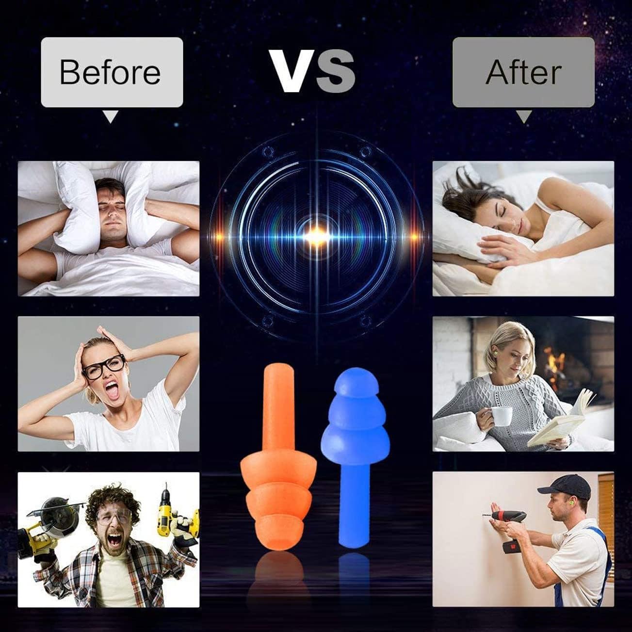 Earplugs for Sleeping Noise Cancelling Reusable Silicone Ear Plugs Suitable for Swimming Travel Snoring Airplanes Study Work Noisy Places（8Pairs）