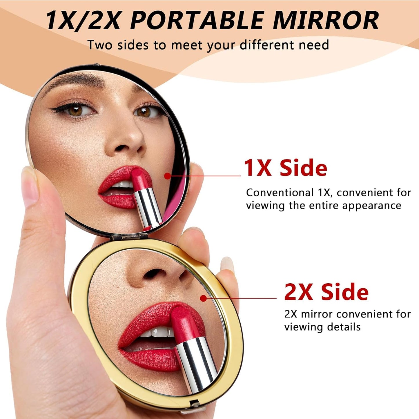 Portable Compact Metal Folding Makeup Mirrors, Beautiful and Elegant,1X/2X Magnifier. (Bronze)