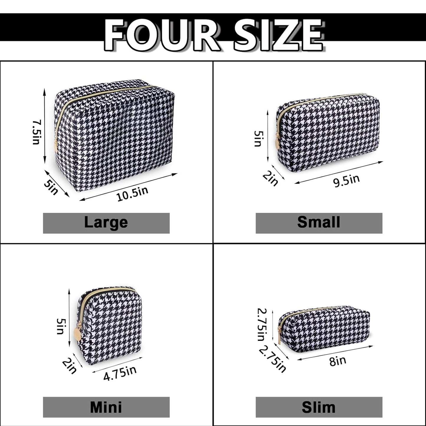 Mini Makeup Pouch for Purse， Small Cosmetic Bag Pouch Nylon Travel Toiletry Organizers for Women Girls, Cute Storage Zipper Pouch Coin Purse for School Work Camping(Mini-Houndstooth)